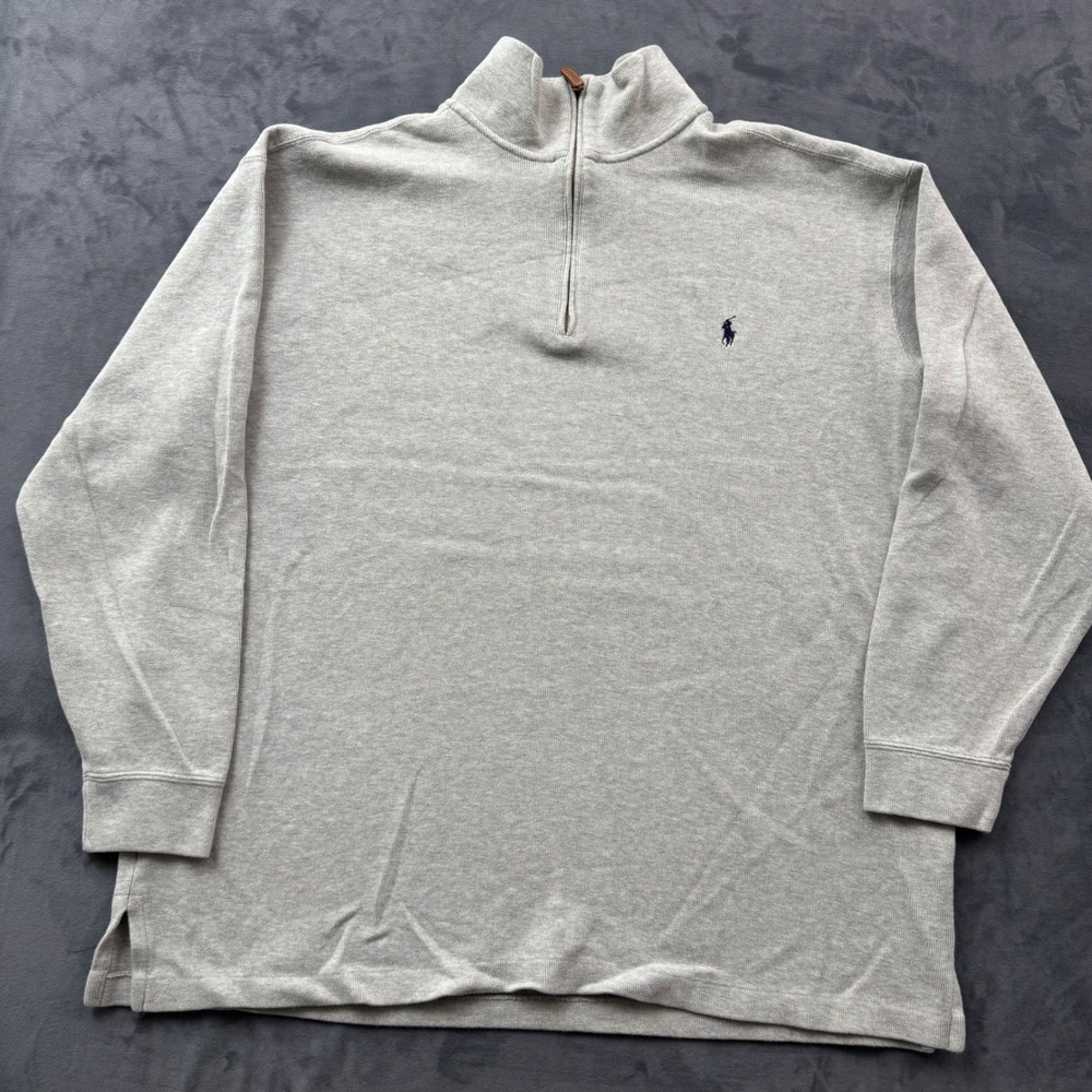 Polo Ralph Lauren Mens 2XLT Grey 1/4 Zip Pullover Cotton Sweater Tall Big & Tall